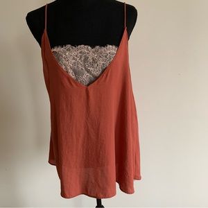 • Free People • Rust Burnt Orange Tank Top with Lace Accent Underneath
